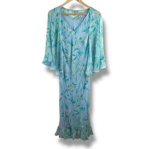 Vintage Bobbi Bee‎ Size L 2PC Dress Set Pastel Blue Floral Midi Spring Fairycore